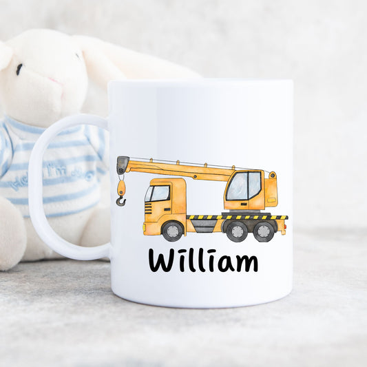 Personalized Yellow Crane Truck Mug - MerikaArt