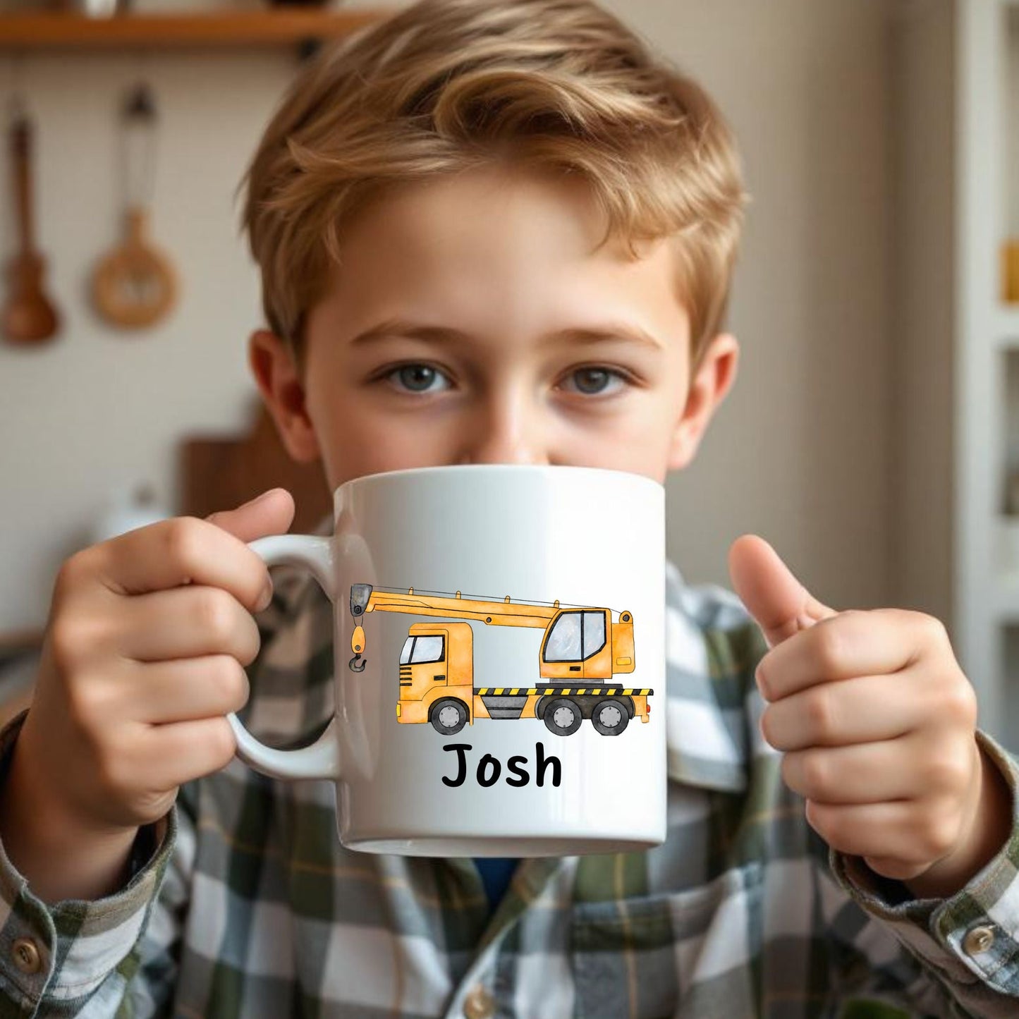 Personalized Yellow Crane Truck Mug - MerikaArt