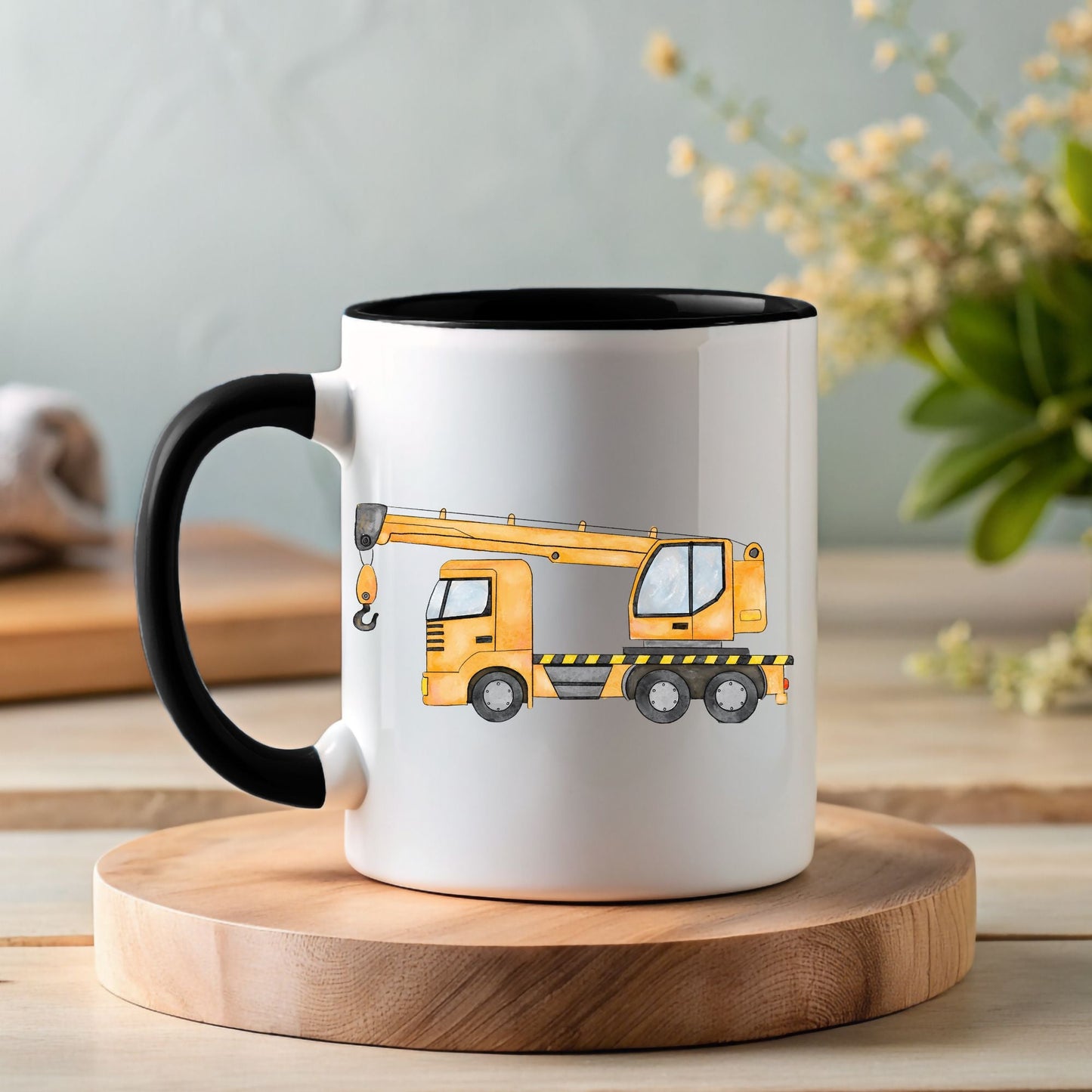 Personalized Yellow Crane Truck Mug - MerikaArt