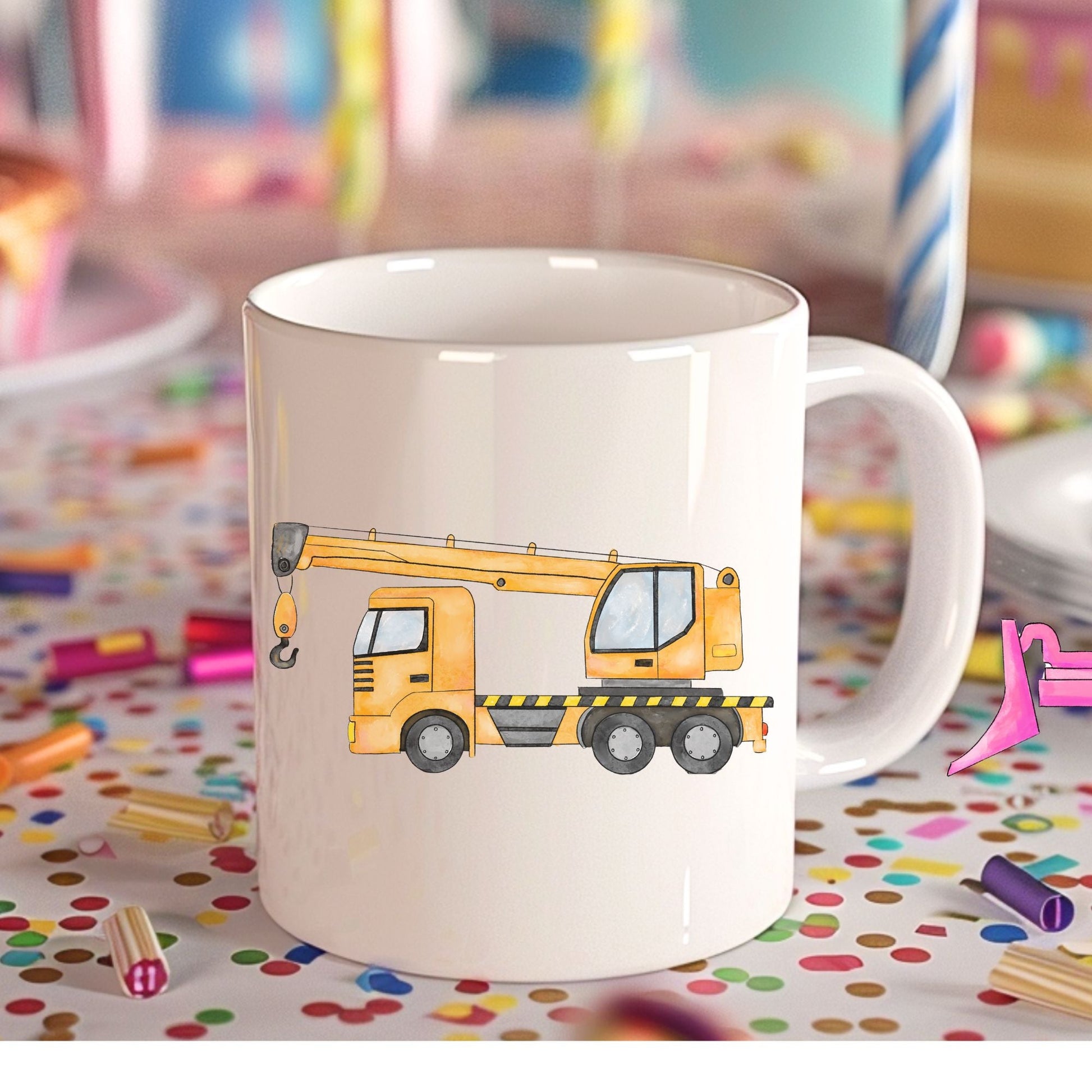 Personalized Yellow Crane Truck Mug - MerikaArt