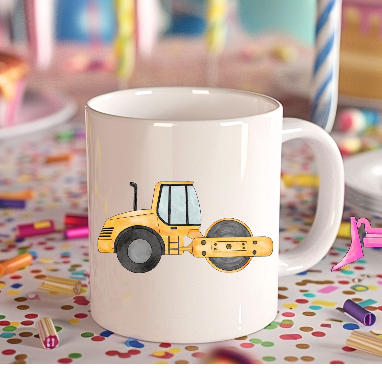 Personalized Yellow Road Roller Mug - MerikaArt
