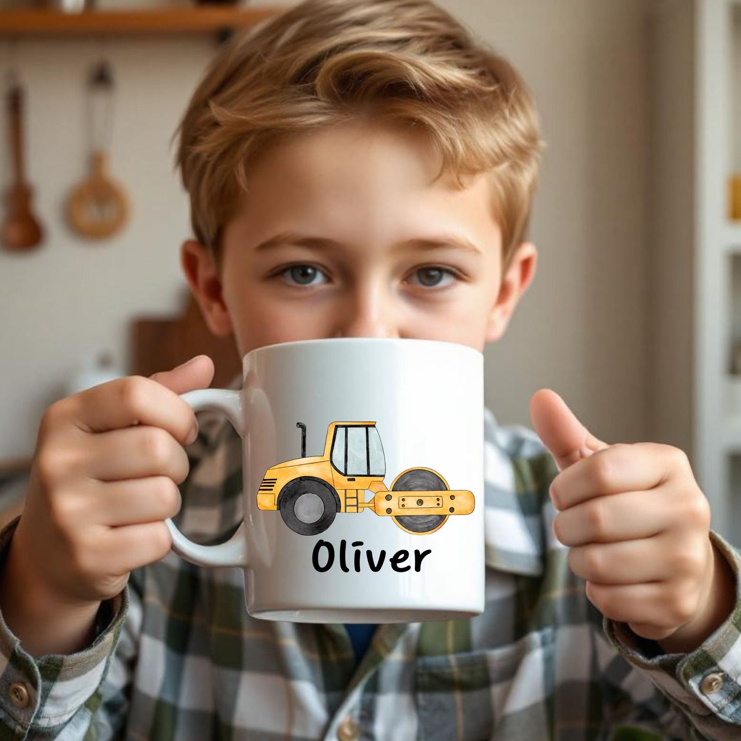 Personalized Yellow Road Roller Mug - MerikaArt