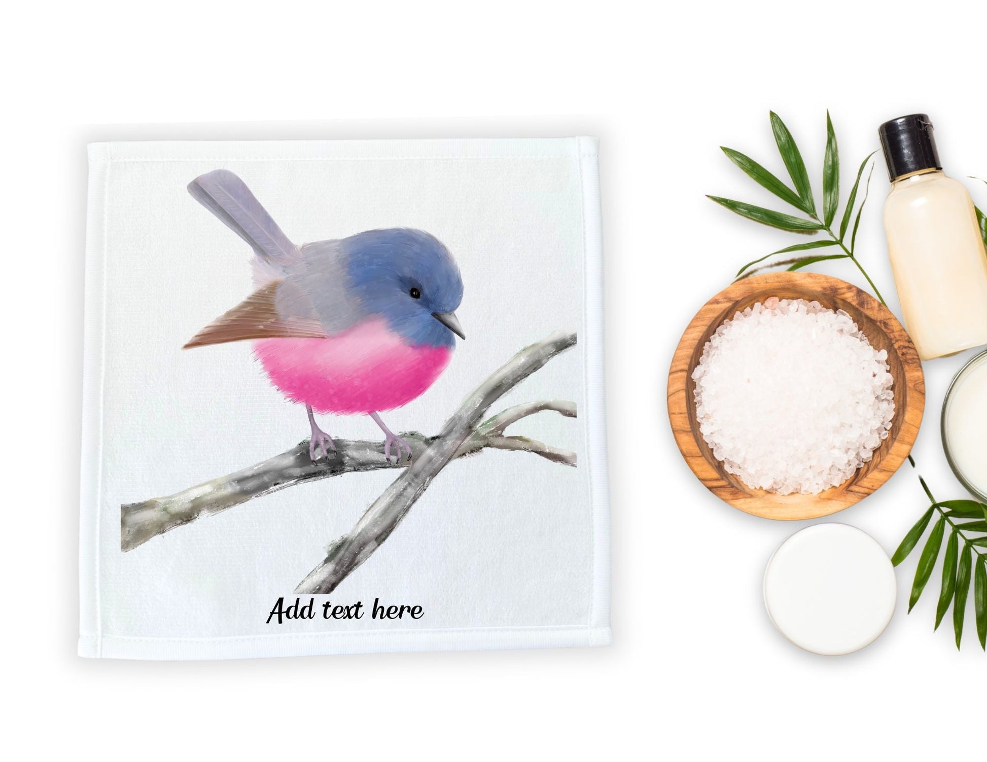 Pink and Blue Fairy Bird Washcloth – Vibrant Avian Beauty - MerikaArt