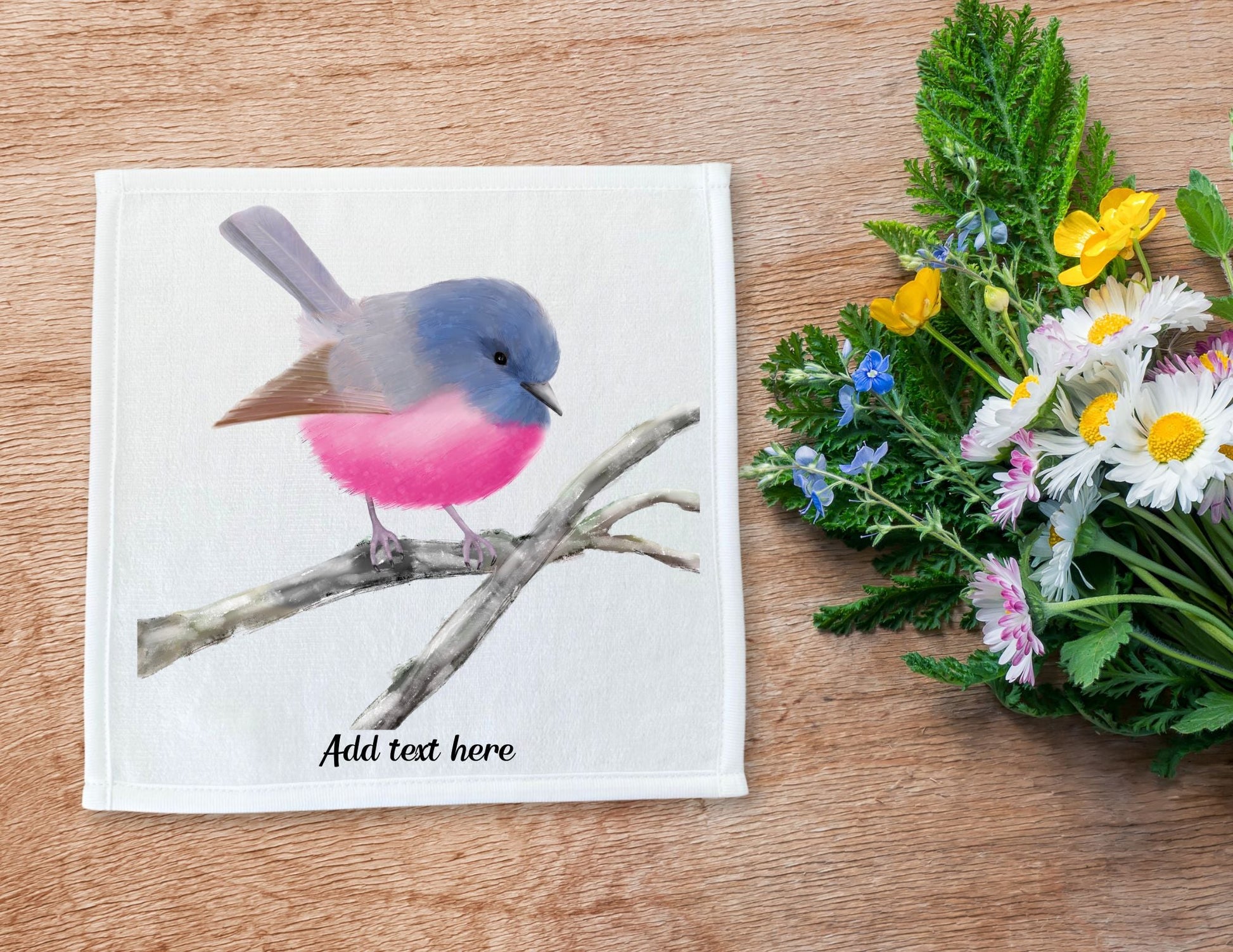 Pink and Blue Fairy Bird Washcloth – Vibrant Avian Beauty - MerikaArt