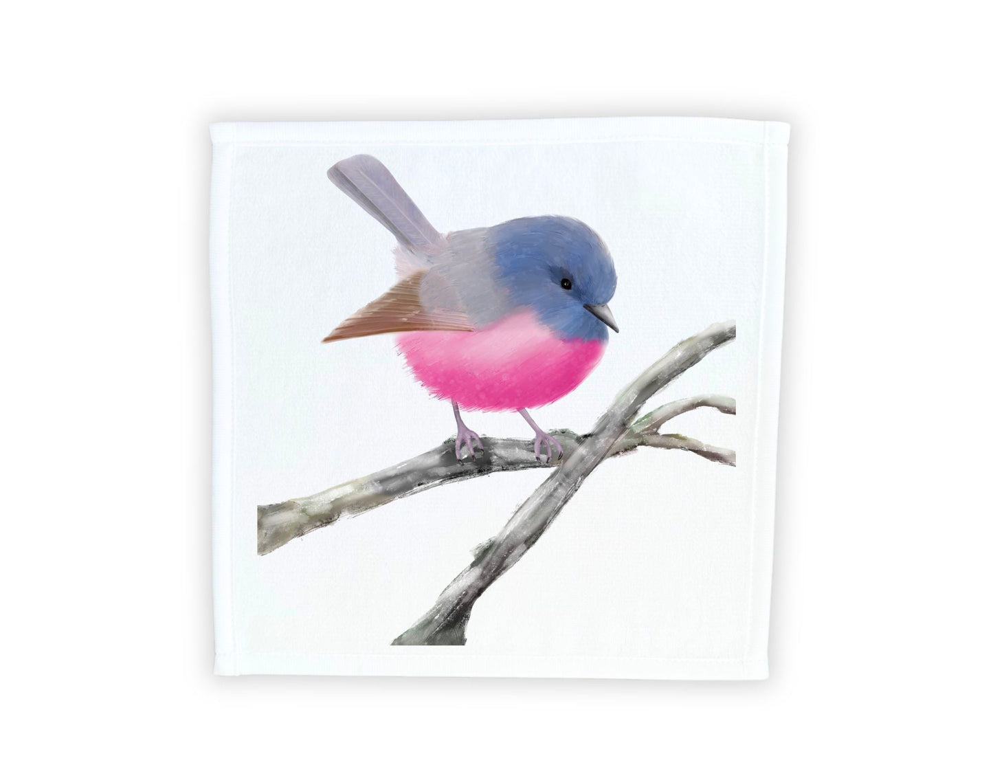 Pink and Blue Fairy Bird Washcloth – Vibrant Avian Beauty - MerikaArt