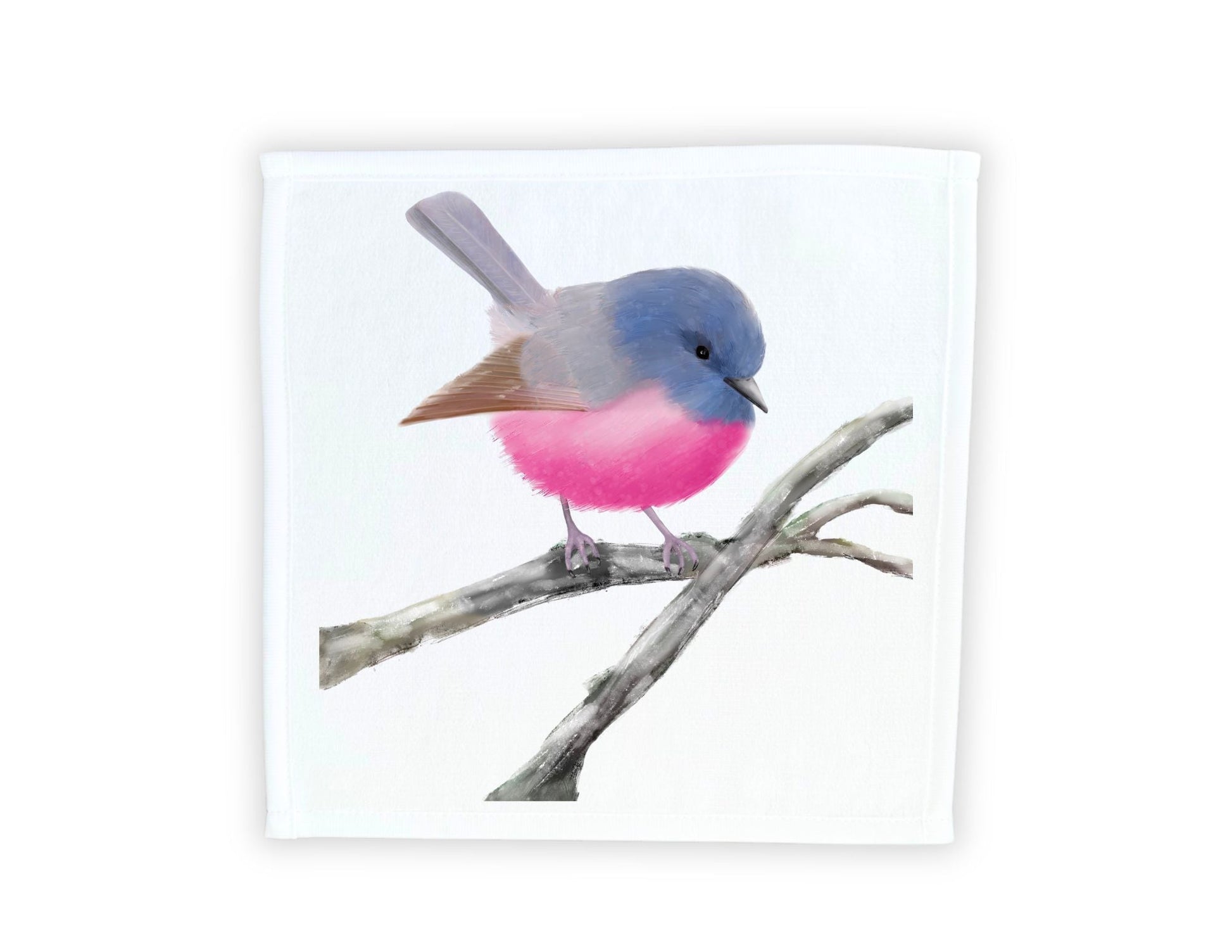 Pink and Blue Fairy Bird Washcloth – Vibrant Avian Beauty - MerikaArt