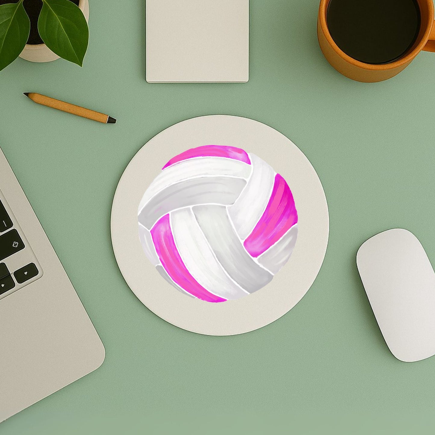 Pink and White Volleyball Mousepad - MerikaArt
