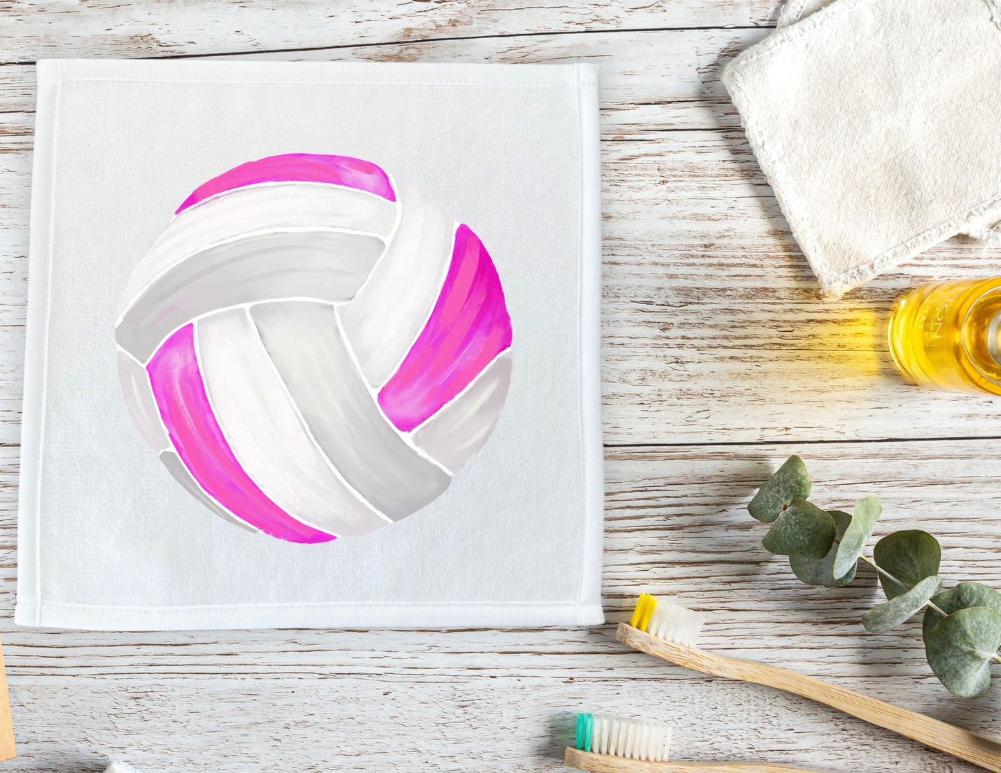 Pink and White Volleyball Washcloth - MerikaArt