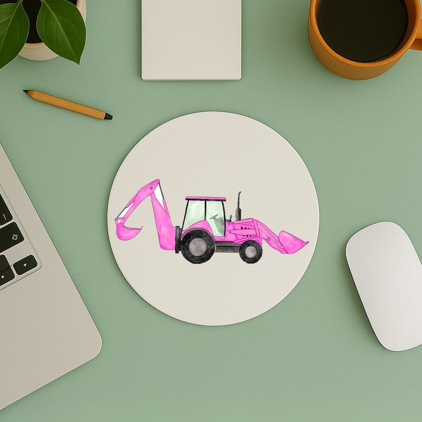 Pink Backhoe Loader Mousepad - MerikaArt