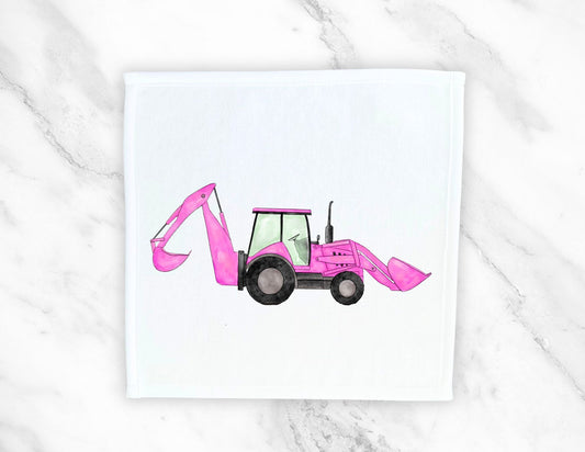 Pink Backhoe Loader Washcloth - MerikaArt
