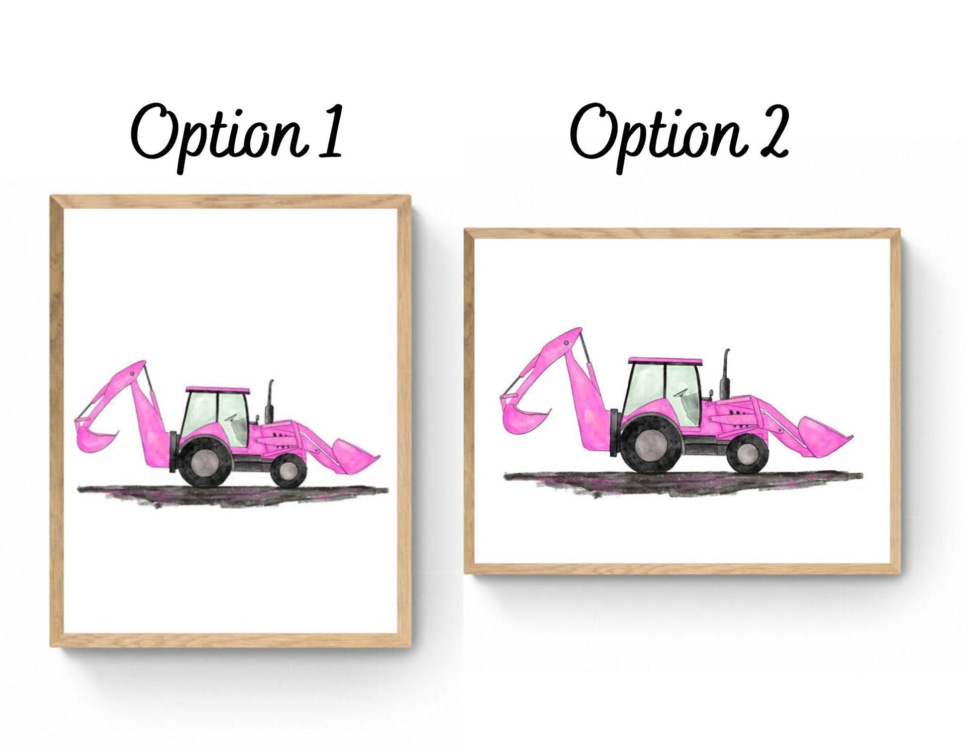 Pink Backhoe Wall Art, Backhoe Loader Painting, Girls Room Construction Print, Construction Vehicles Poster, Nursery Gift, Loader Excavator - MerikaArt