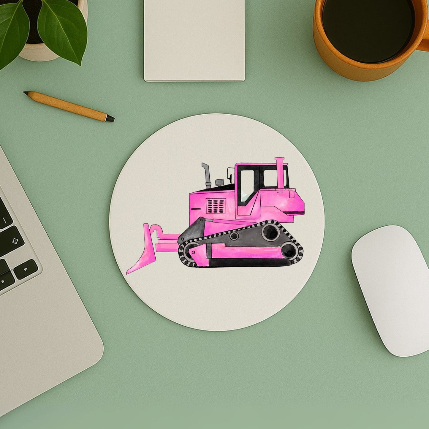 Pink Bulldozer Mousepad - MerikaArt