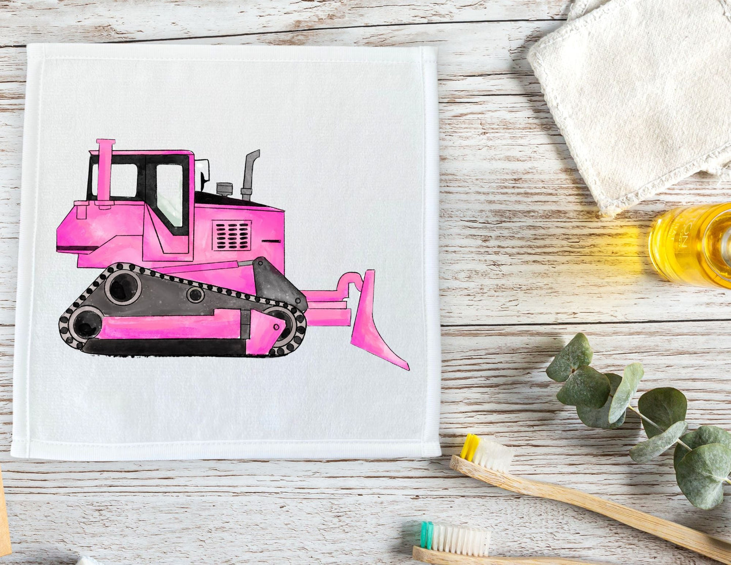 Pink Bulldozer Washcloth - MerikaArt