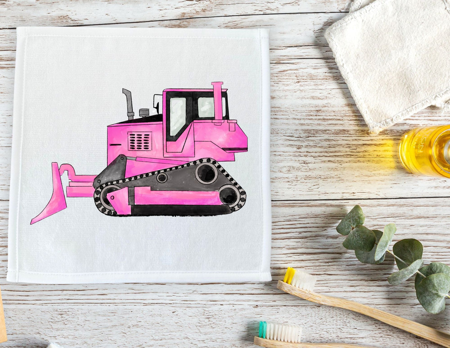 Pink Bulldozer Washcloth - MerikaArt