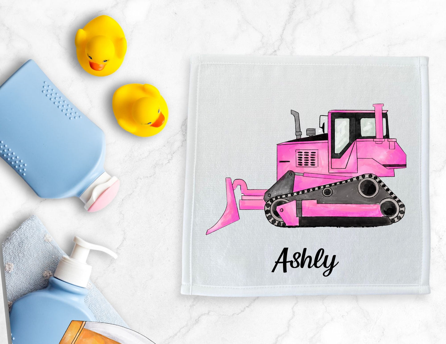 Pink Bulldozer Washcloth - MerikaArt