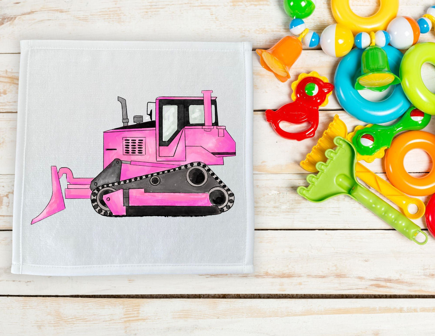 Pink Bulldozer Washcloth - MerikaArt
