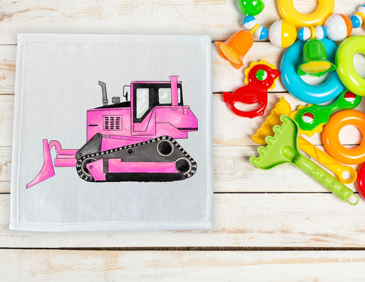 Pink Bulldozer Washcloth - MerikaArt
