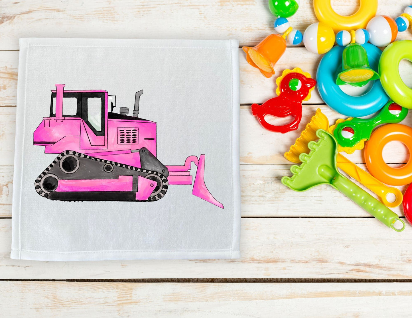 Pink Bulldozer Washcloth - MerikaArt