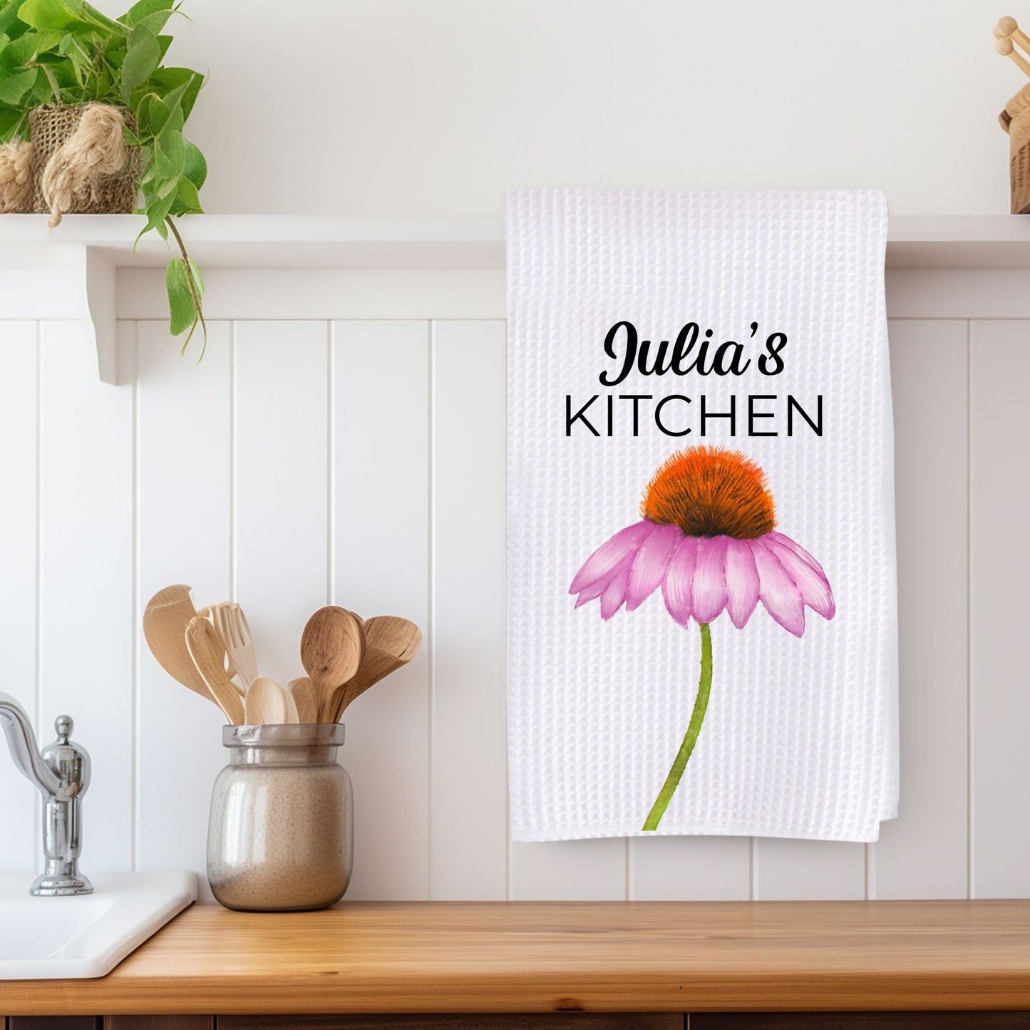 Pink Coneflower Kitchen Towel - MerikaArt