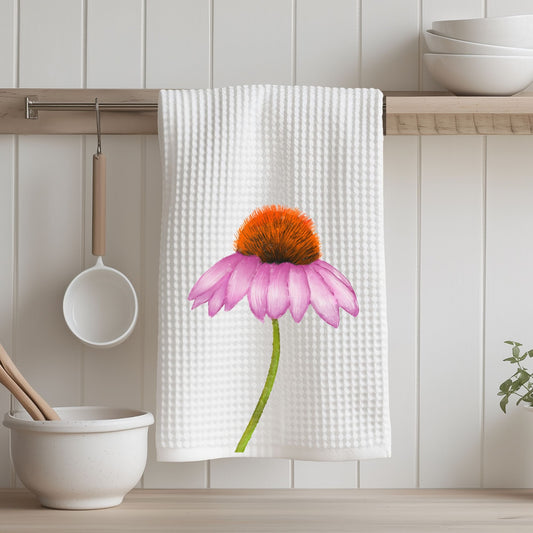 Pink Coneflower Kitchen Towel - MerikaArt