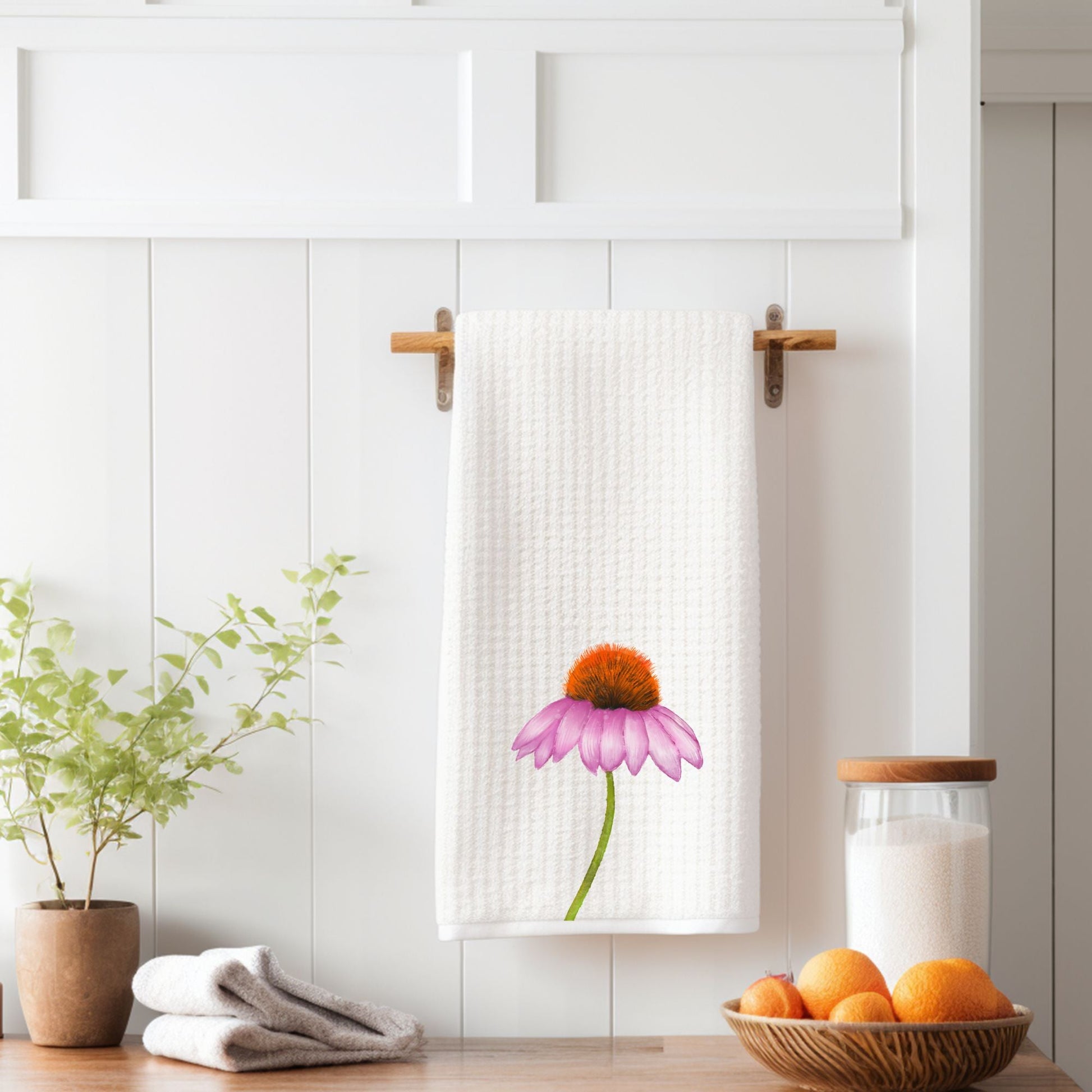 Pink Coneflower Kitchen Towel - MerikaArt
