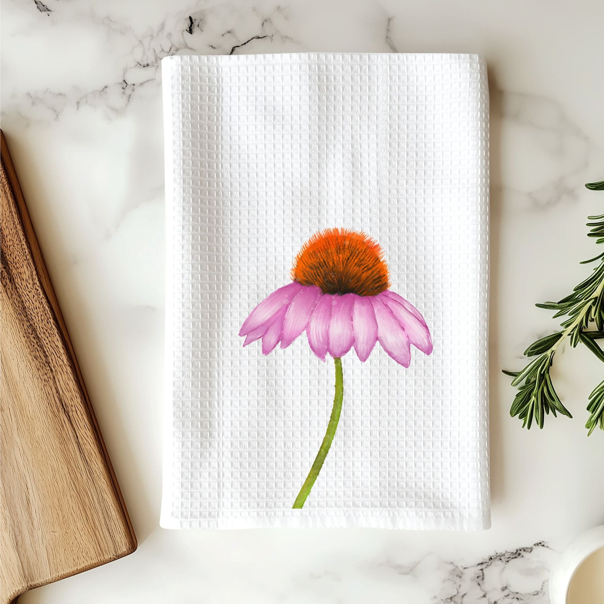 Pink Coneflower Kitchen Towel - MerikaArt