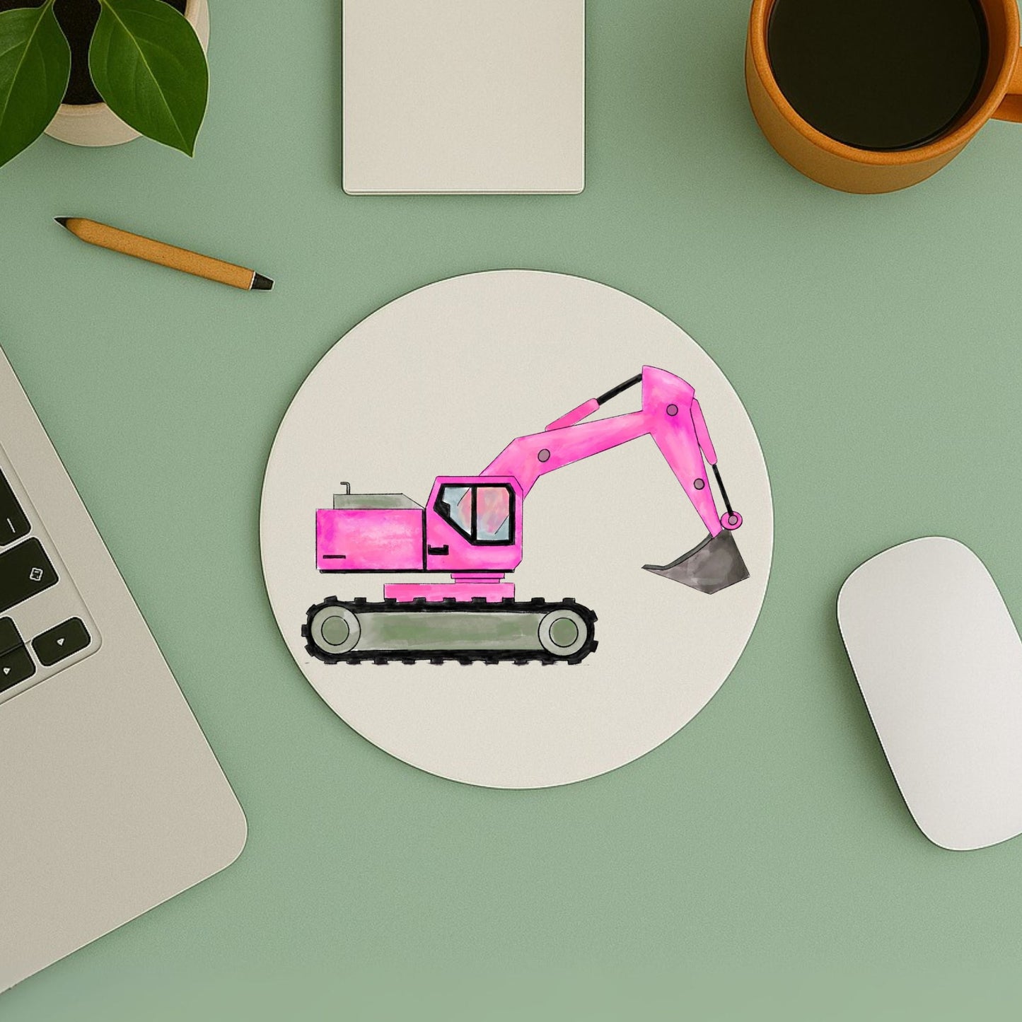 Pink Excavator Mousepad - MerikaArt