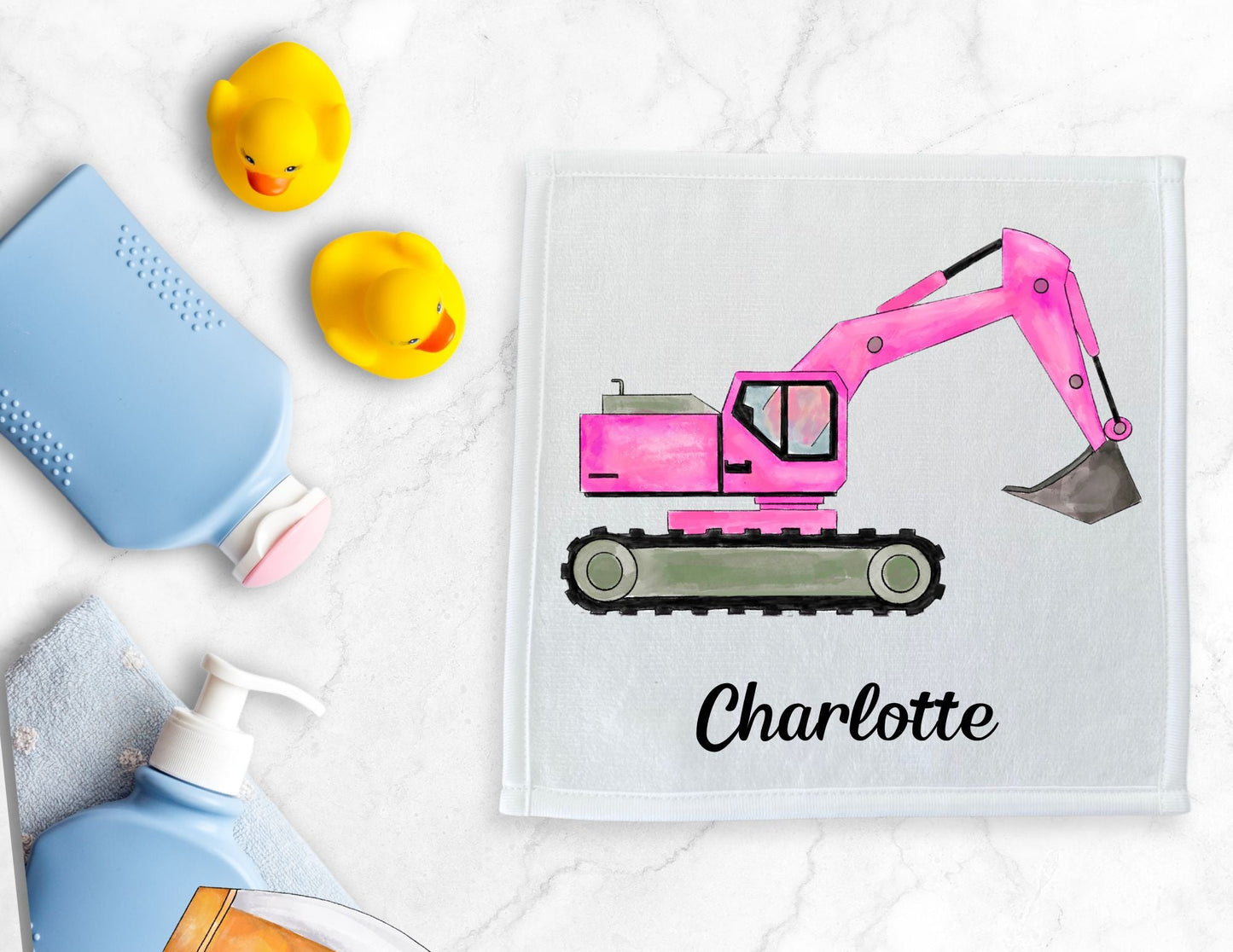Pink Excavator Washcloth - MerikaArt