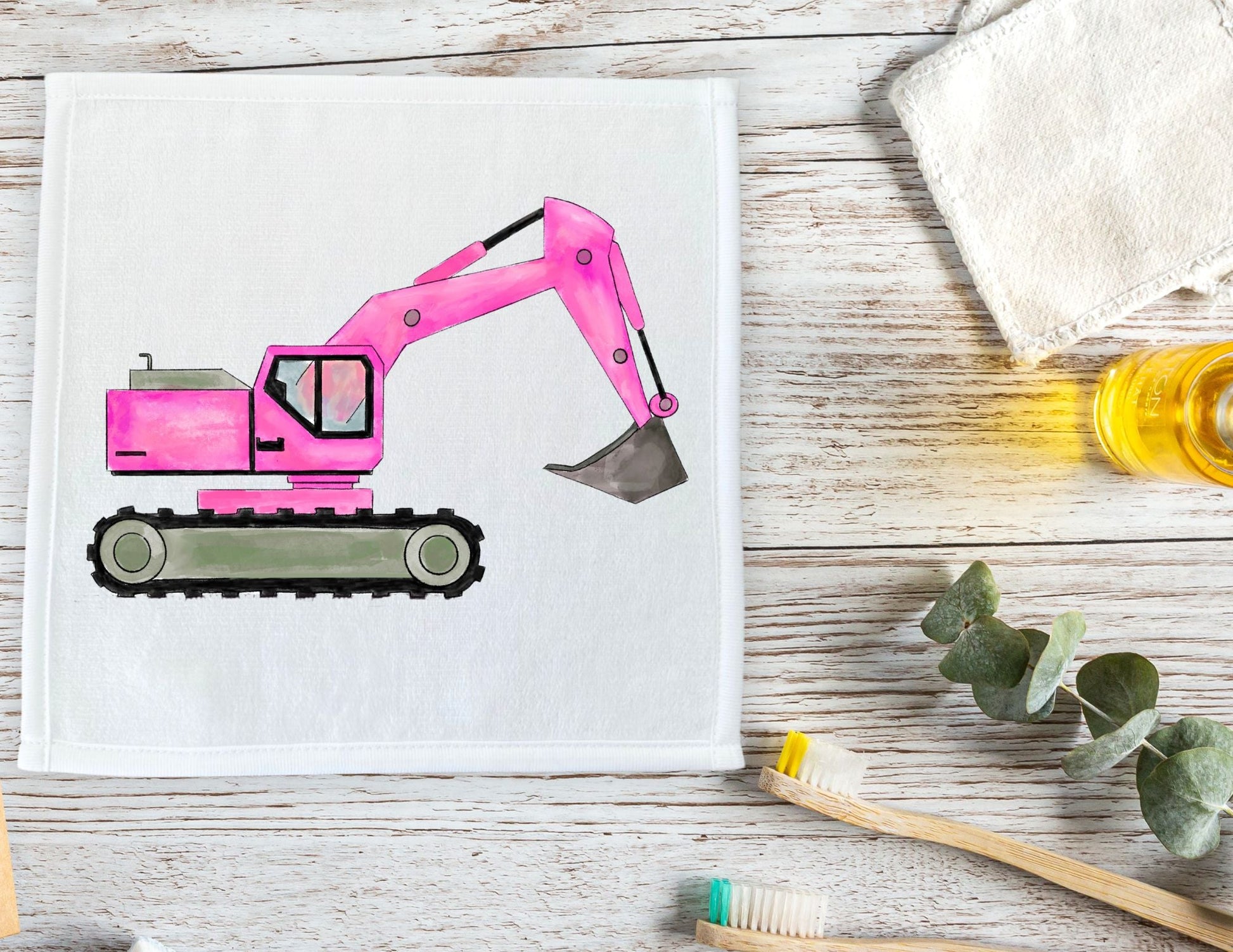 Pink Excavator Washcloth - MerikaArt