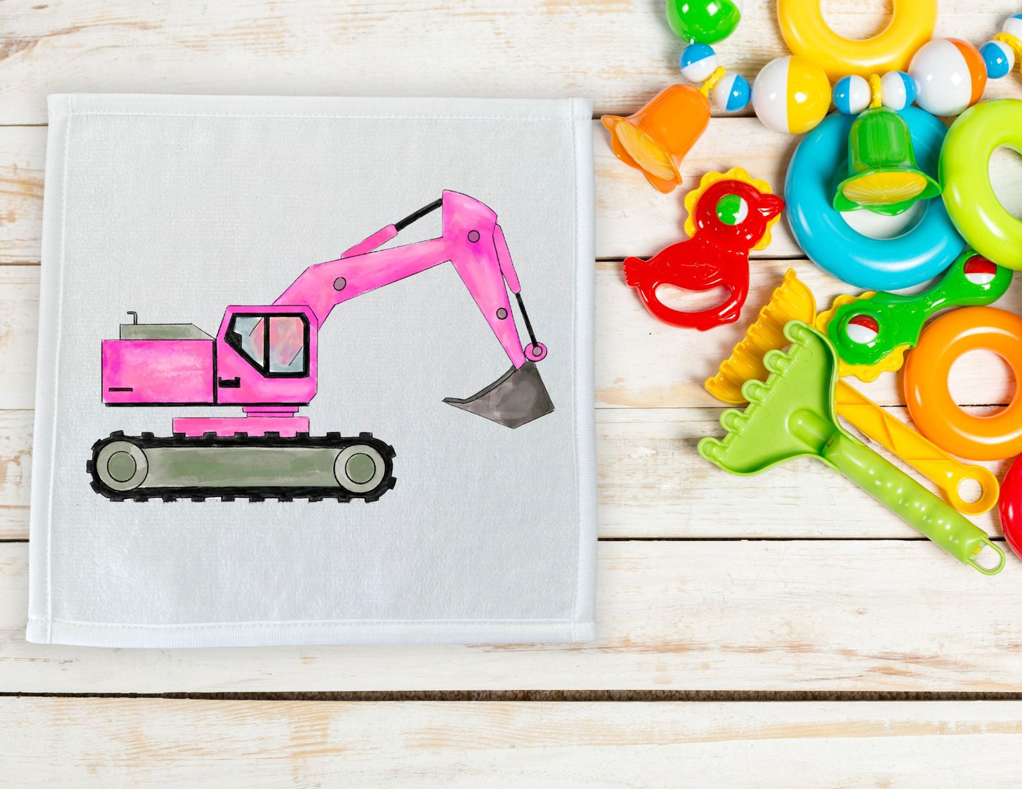 Pink Excavator Washcloth - MerikaArt