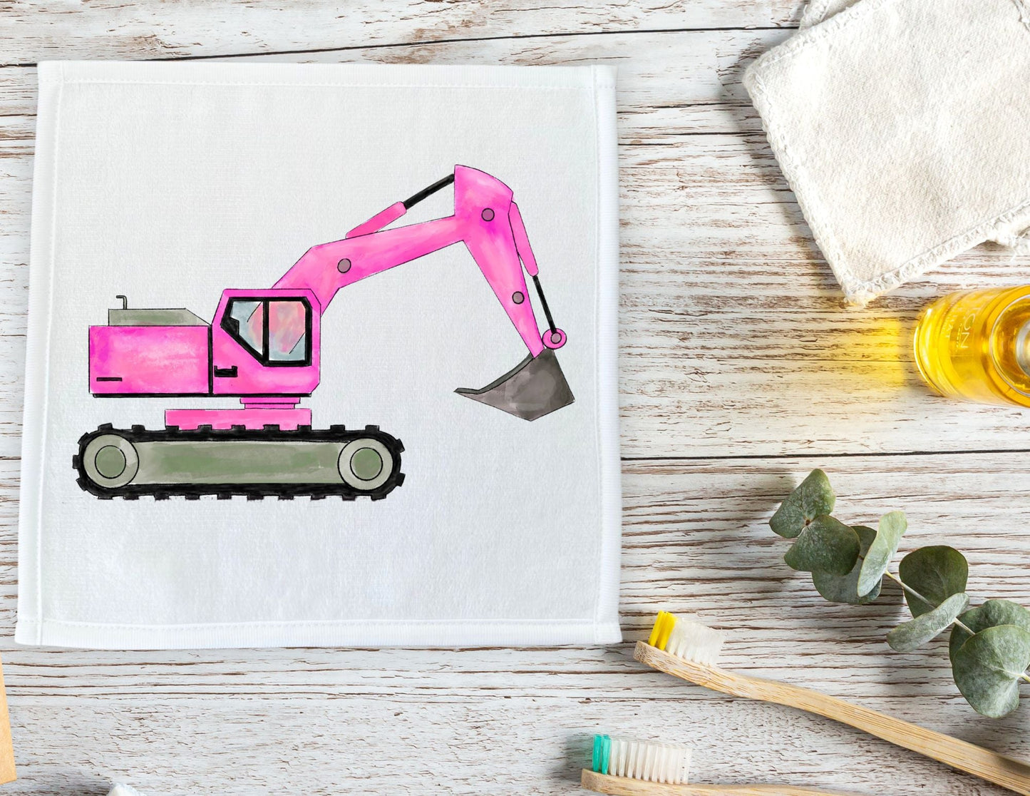 Pink Excavator Washcloth - MerikaArt