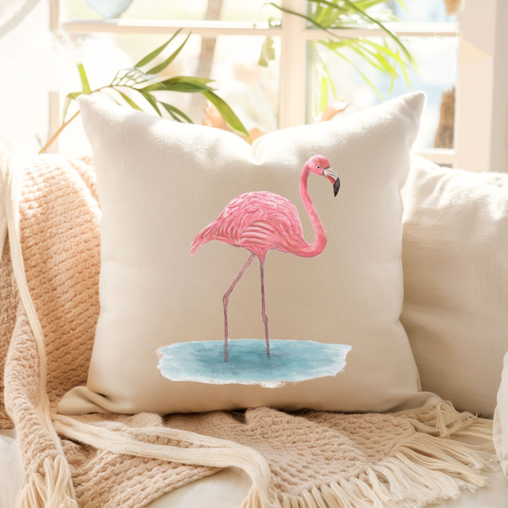 Pink Flamingo Pillow - MerikaArt