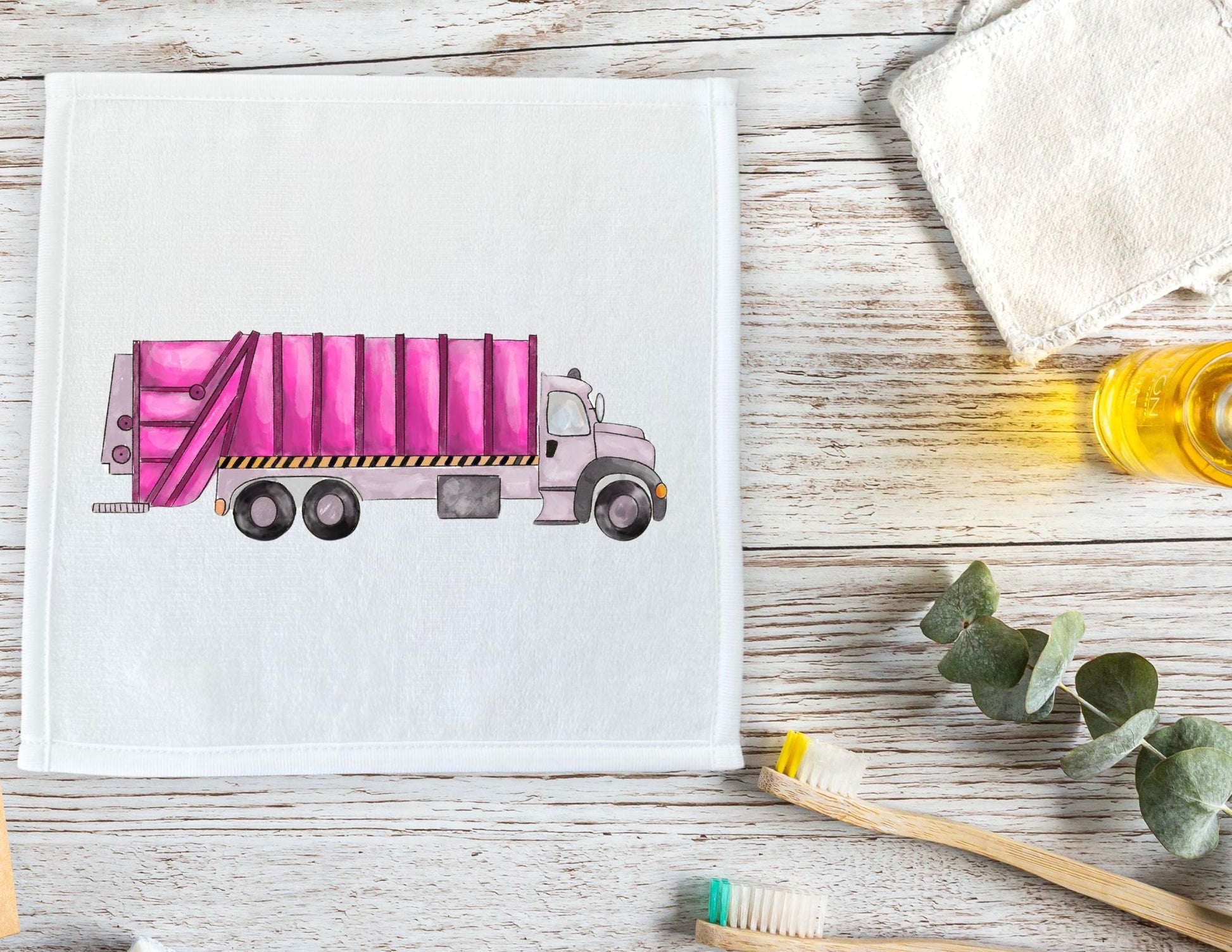 Pink Garbage Truck Washcloth - MerikaArt