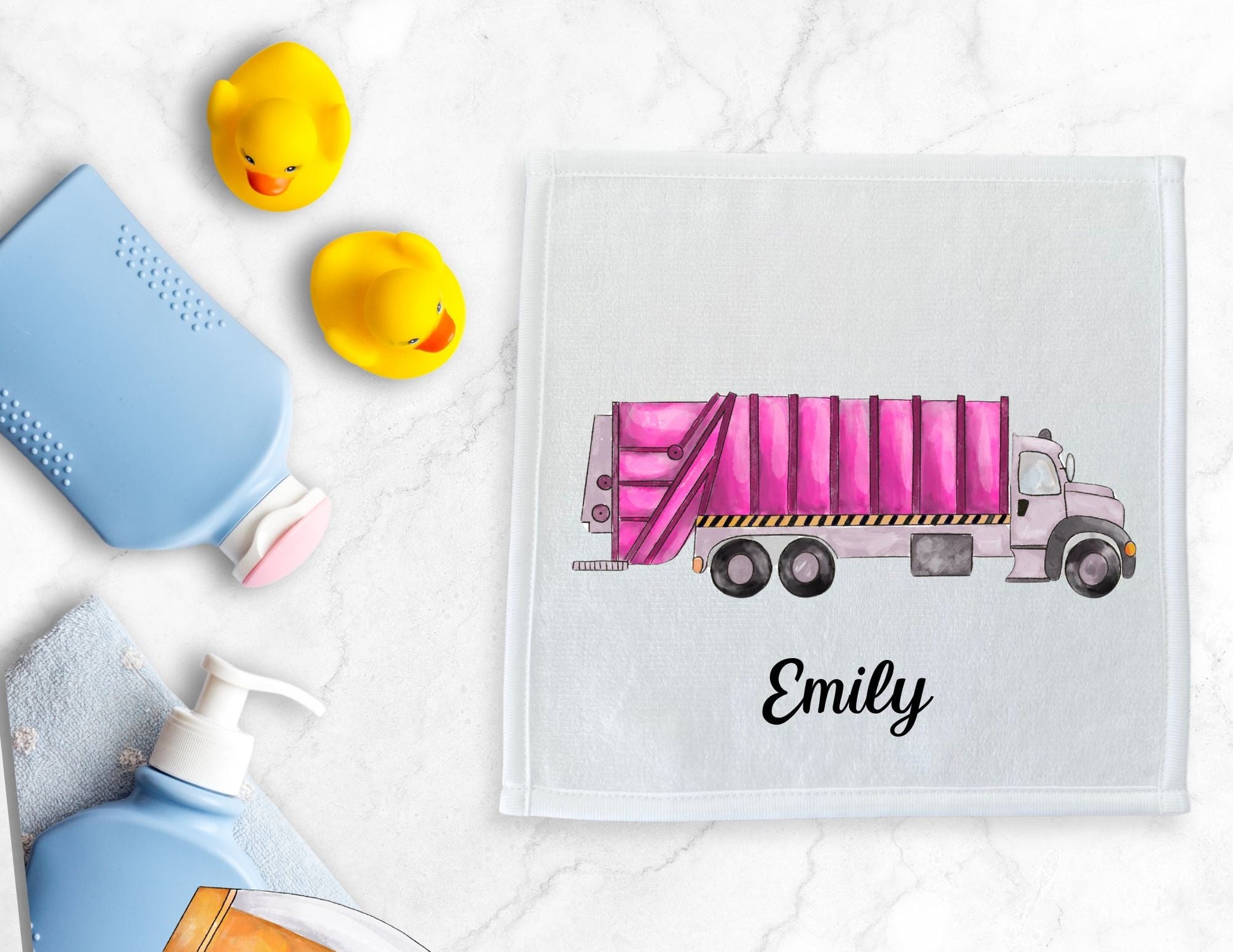Pink Garbage Truck Washcloth - MerikaArt
