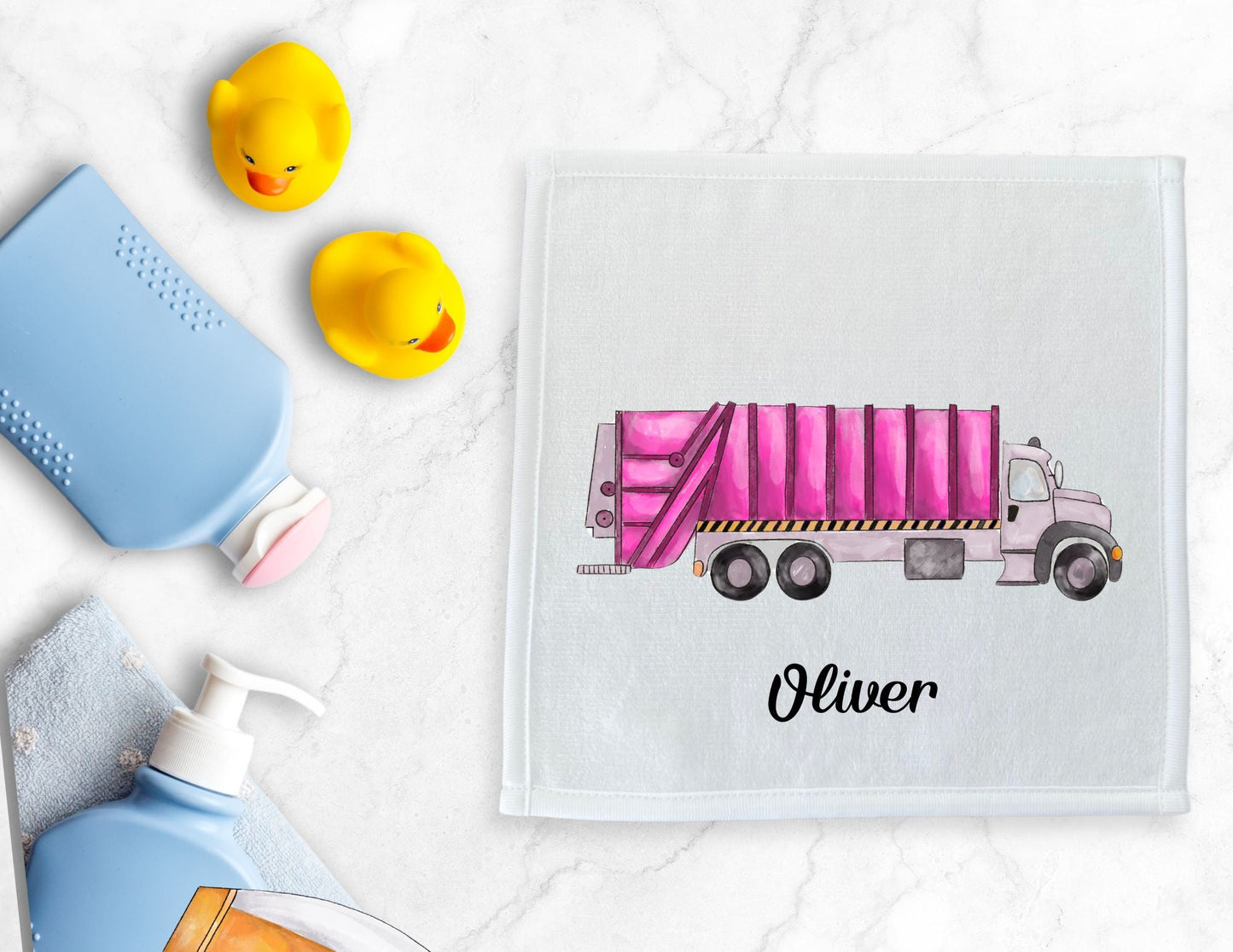 Pink Garbage Truck Washcloth - MerikaArt
