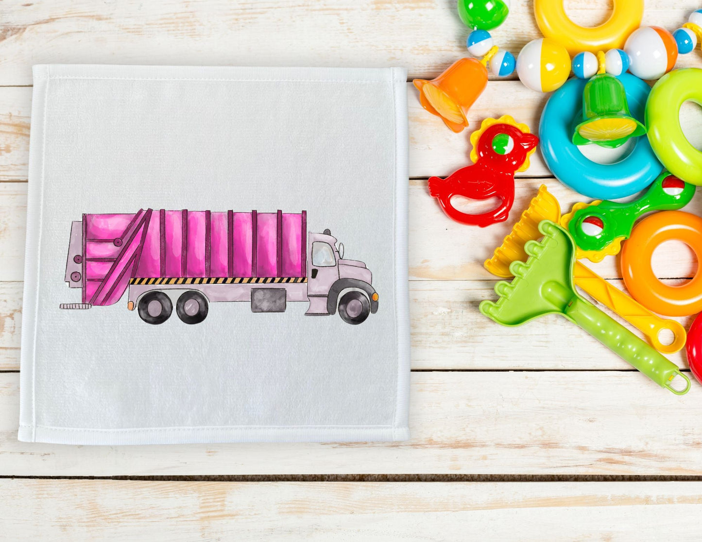 Pink Garbage Truck Washcloth - MerikaArt