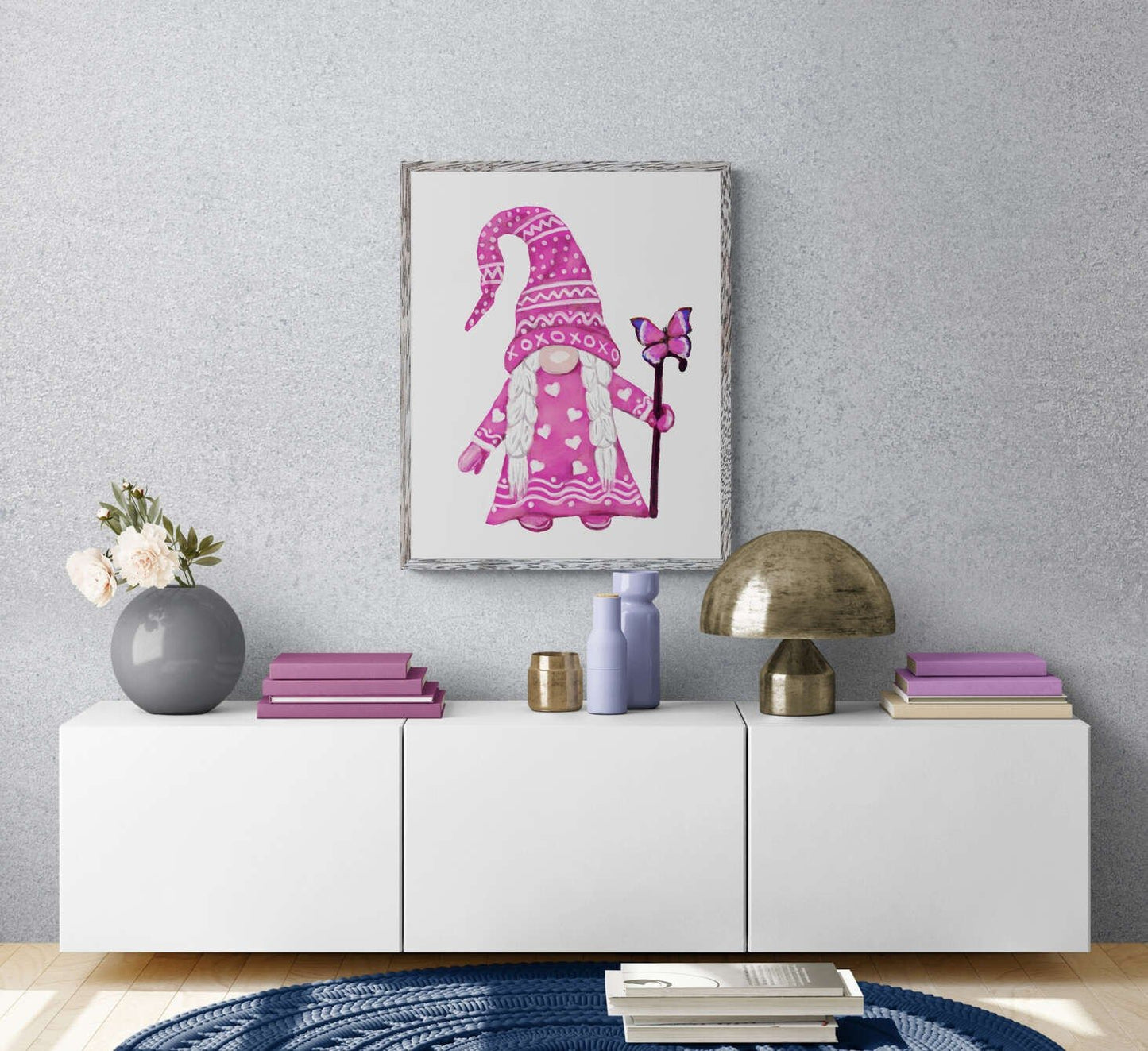 Pink Gnome Wall Art Print, Valentines Day Artwork, Love Wall Art, Valentines Decor, I Love You Art, Holiday Wall Hanging - MerikaArt