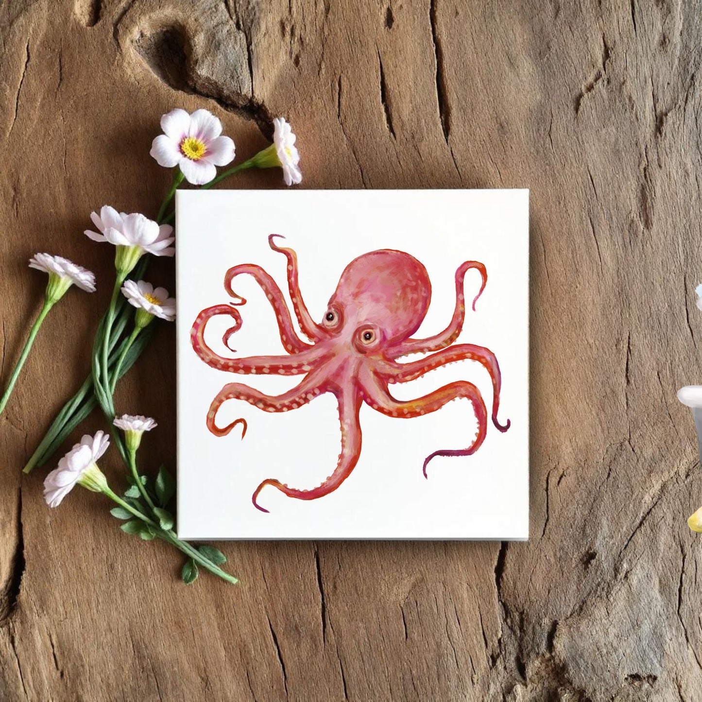Pink Octopus Ceramic Tile - MerikaArt