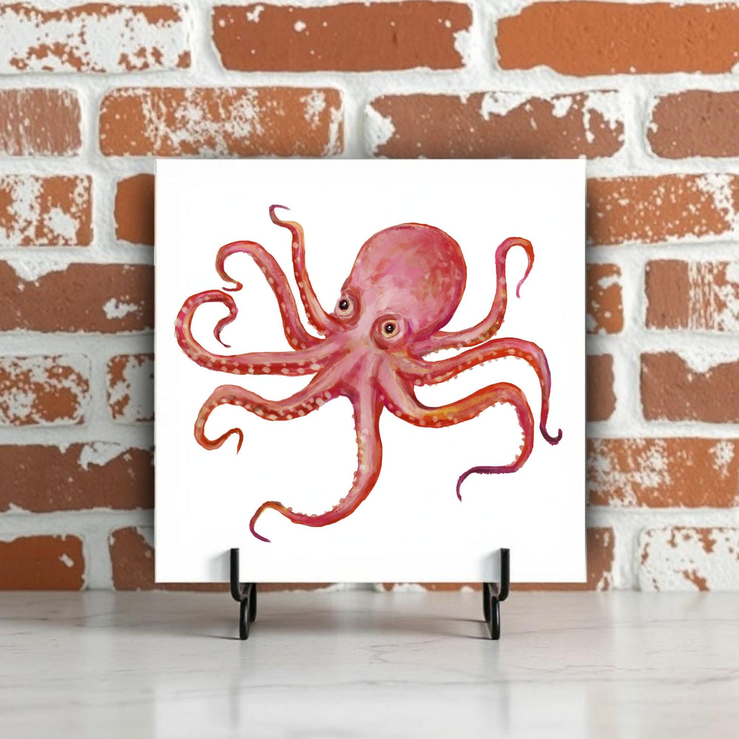 Pink Octopus Ceramic Tile - MerikaArt