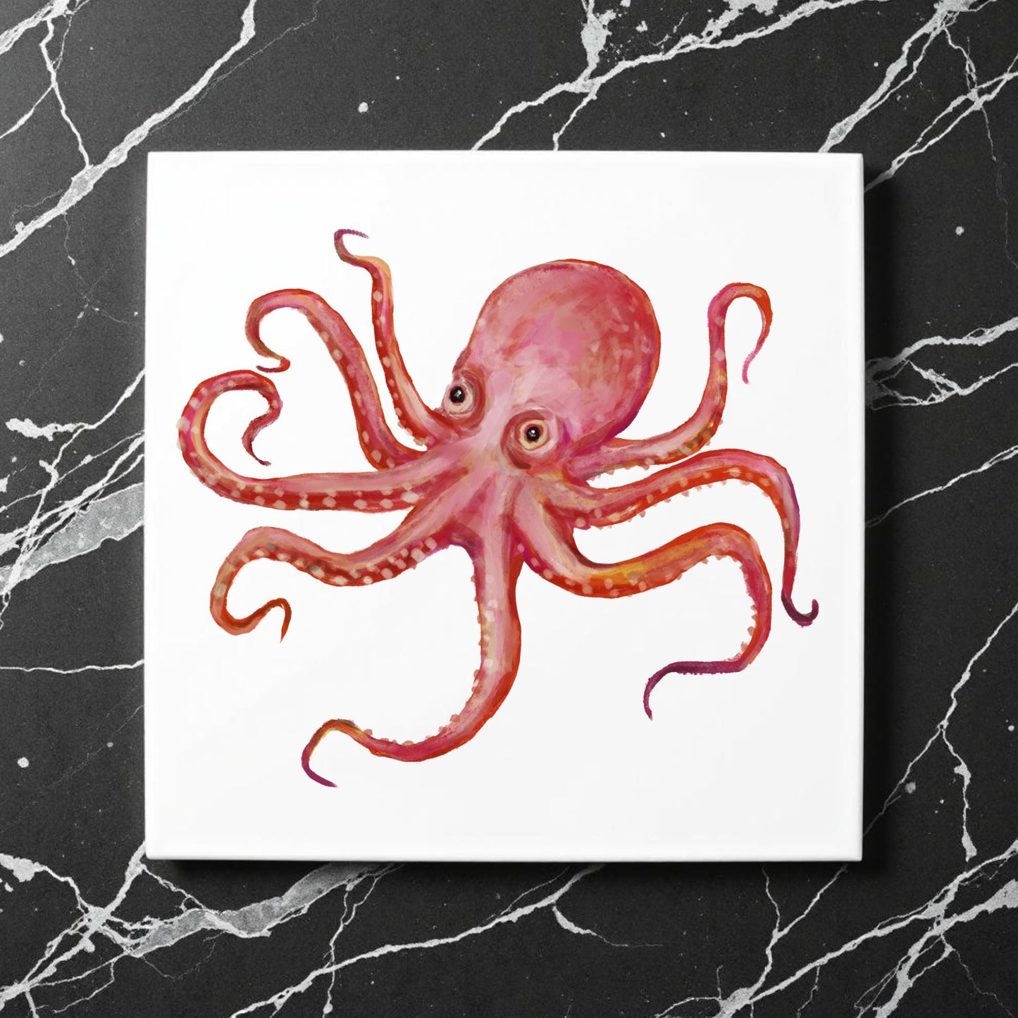 Pink Octopus Ceramic Tile - MerikaArt