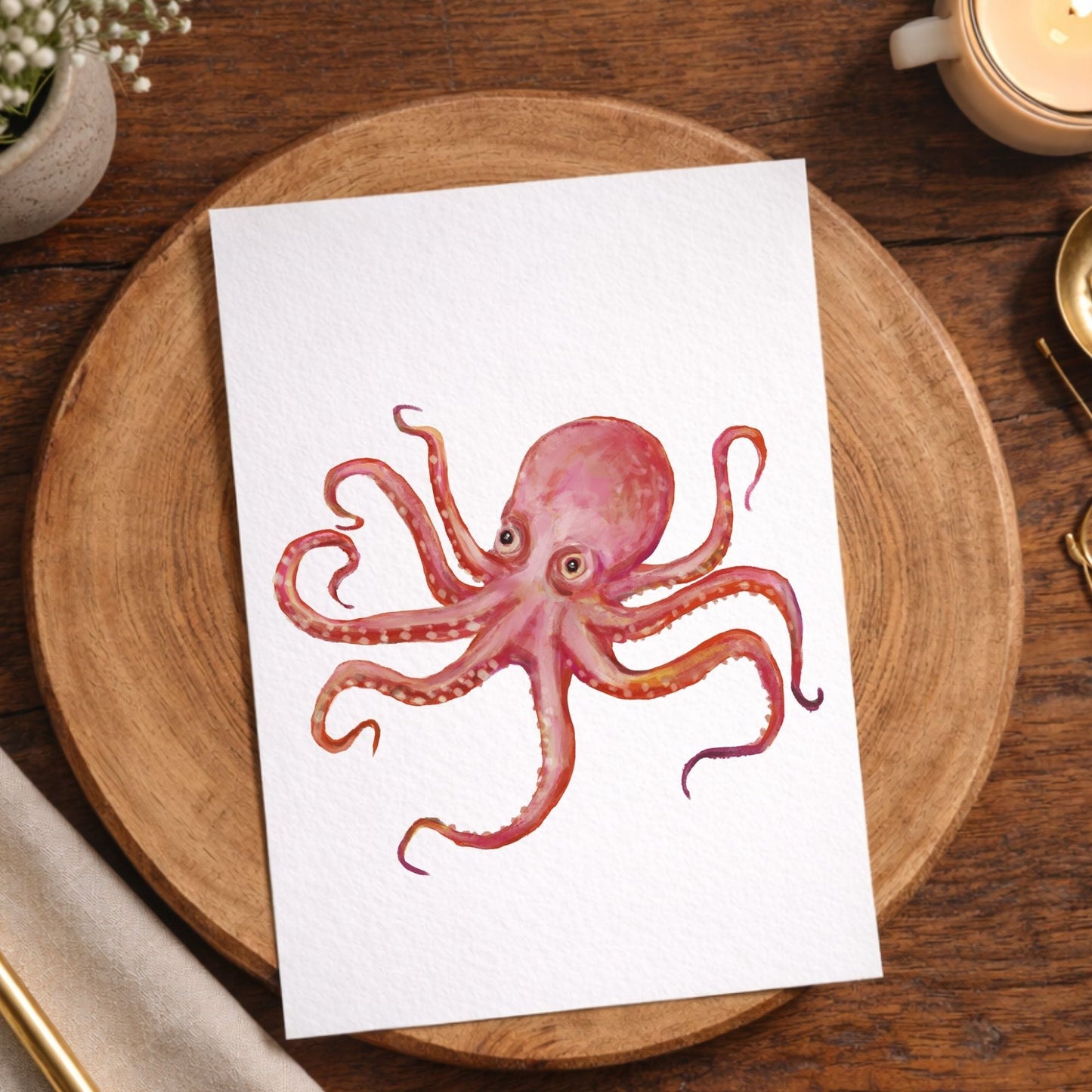 Pink Octopus Postcard - MerikaArt