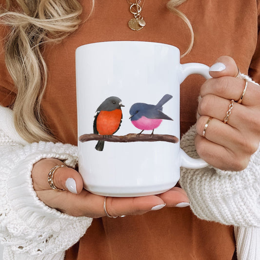 Pink Robin and Flame Robin Mug - MerikaArt
