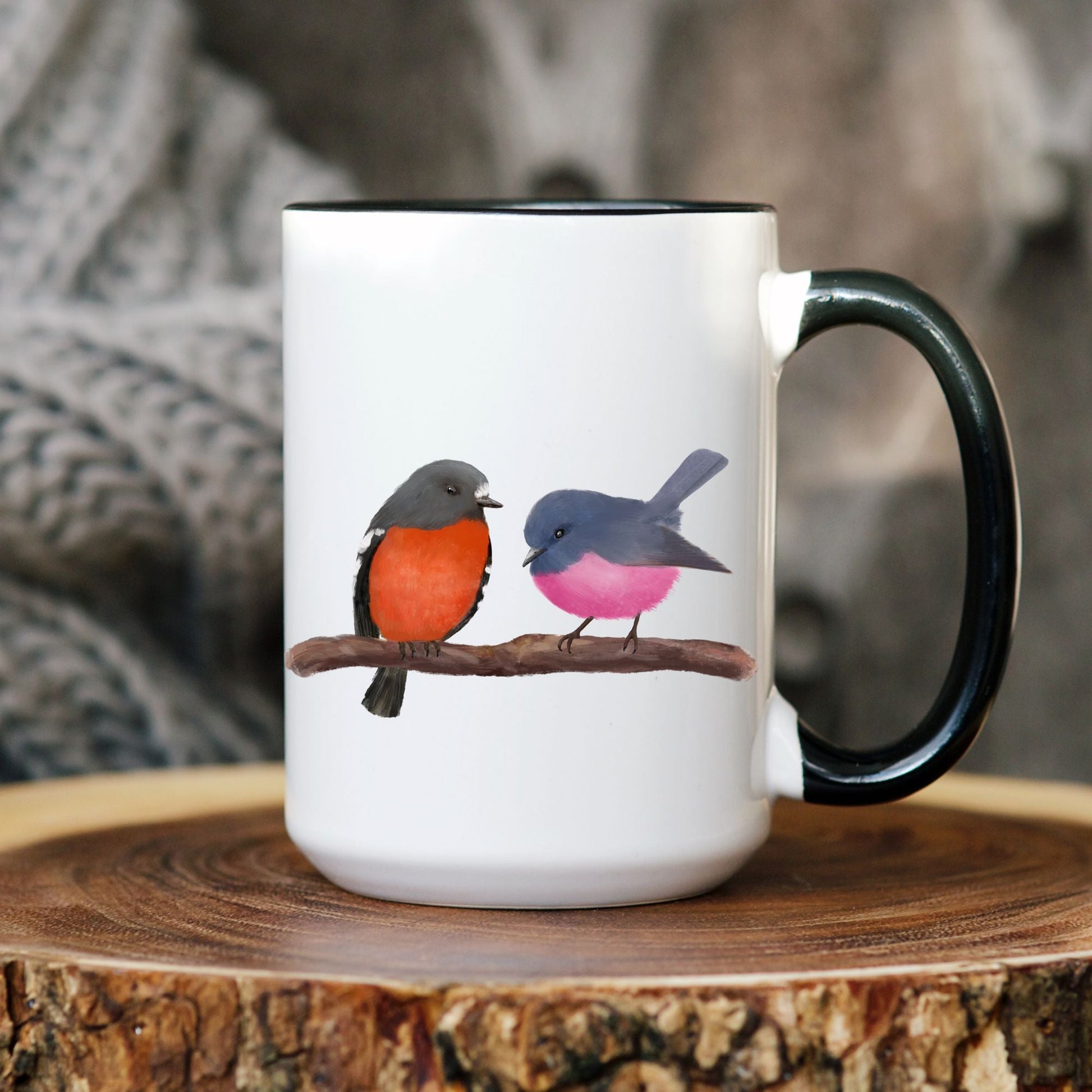 Pink Robin and Flame Robin Mug - MerikaArt