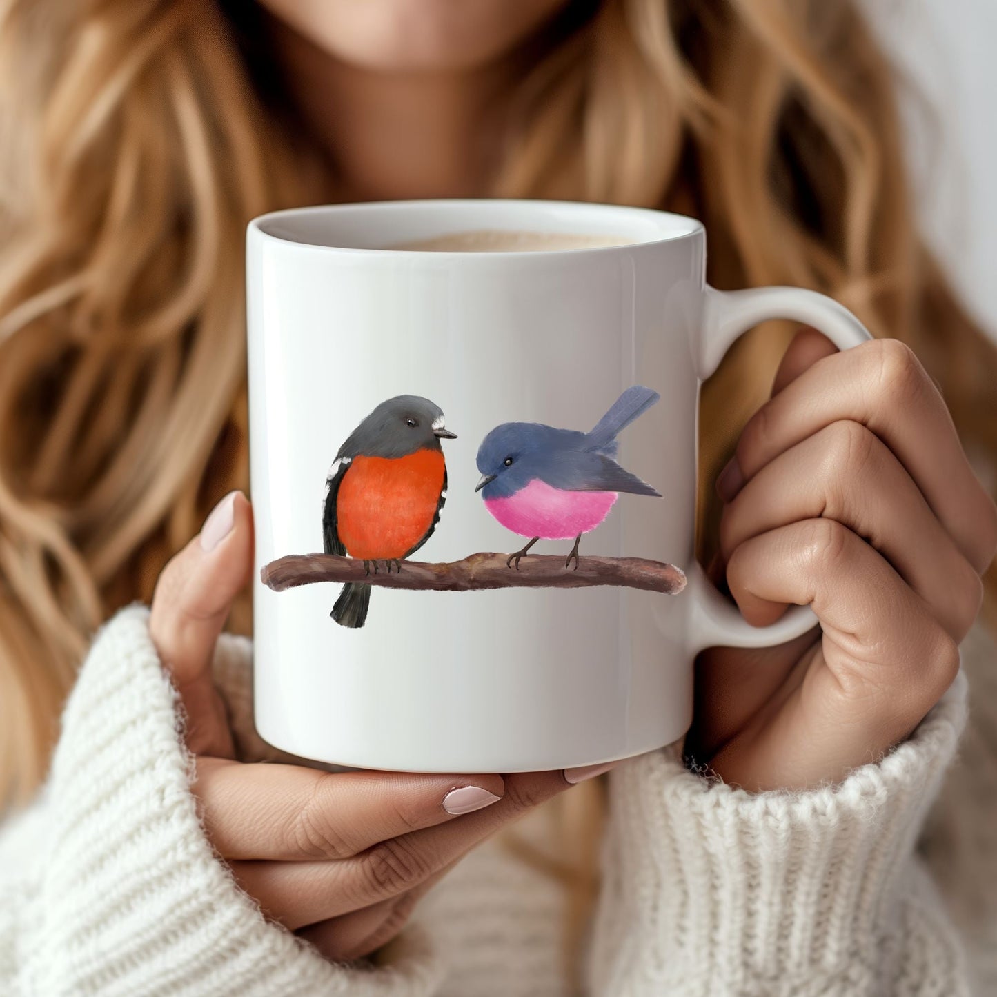 Pink Robin and Flame Robin Mug - MerikaArt