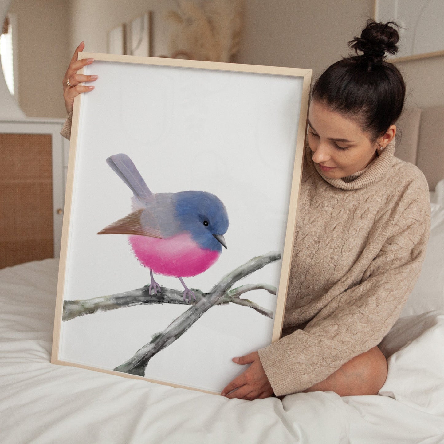 Pink Robin Art Print – Vibrant and Charming Bird Decor - MerikaArt