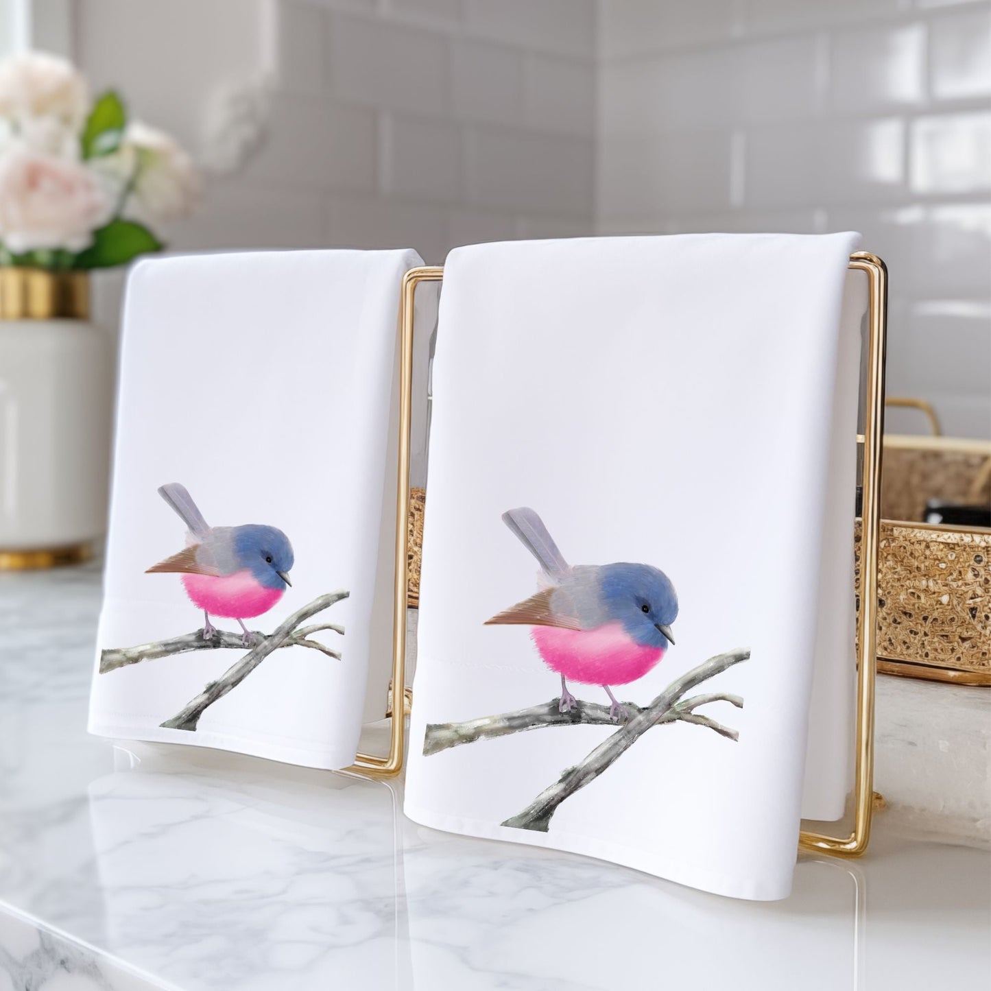 Pink Robin Bathroom Towel - MerikaArt