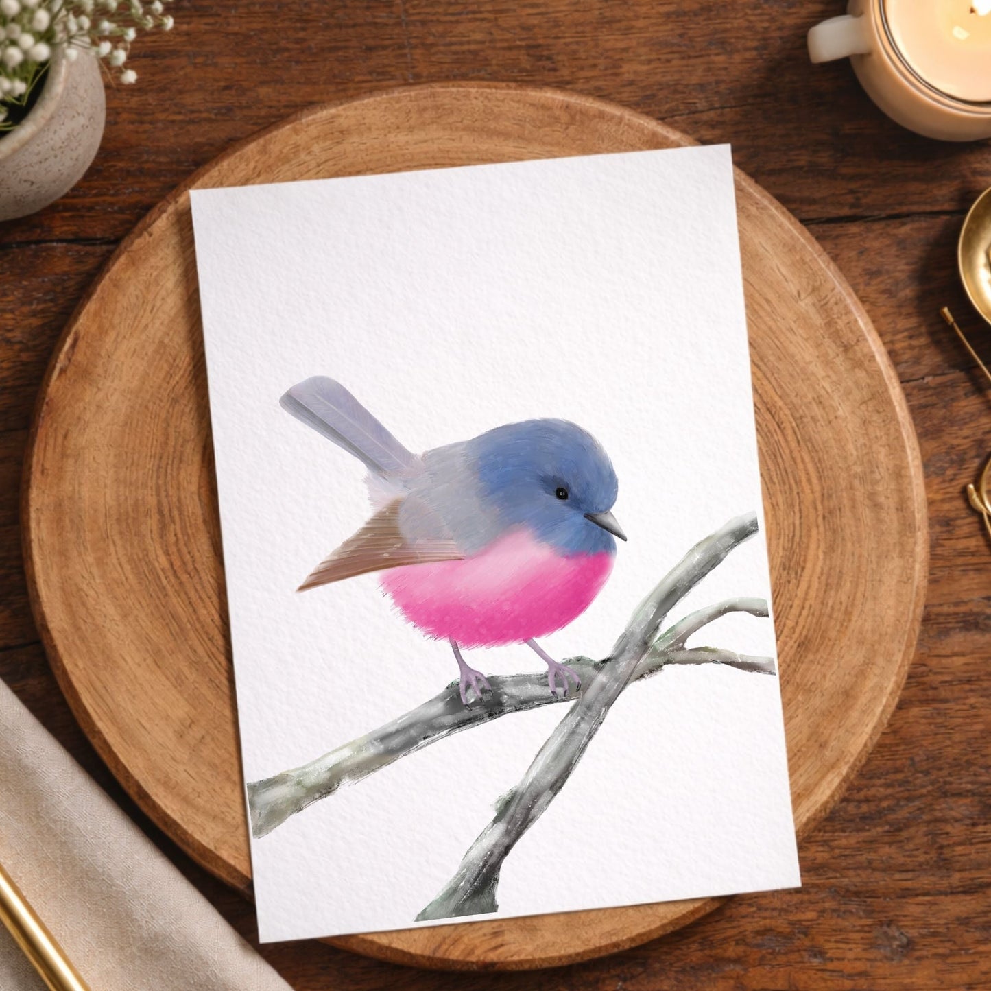 Pink Robin Postcard - MerikaArt