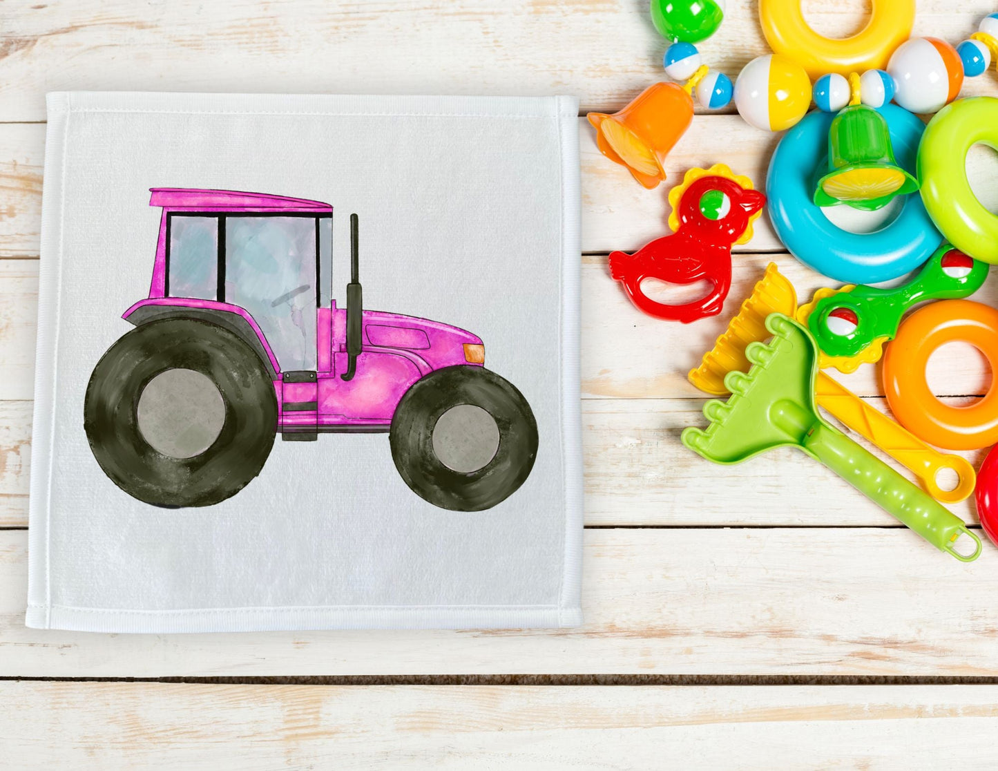 Pink Tractor Washcloth - MerikaArt