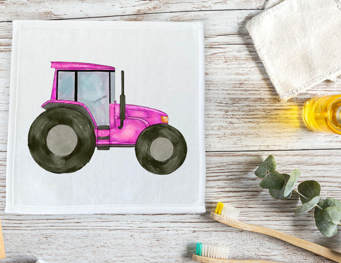 Pink Tractor Washcloth - MerikaArt