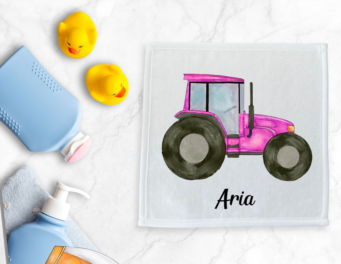 Pink Tractor Washcloth - MerikaArt